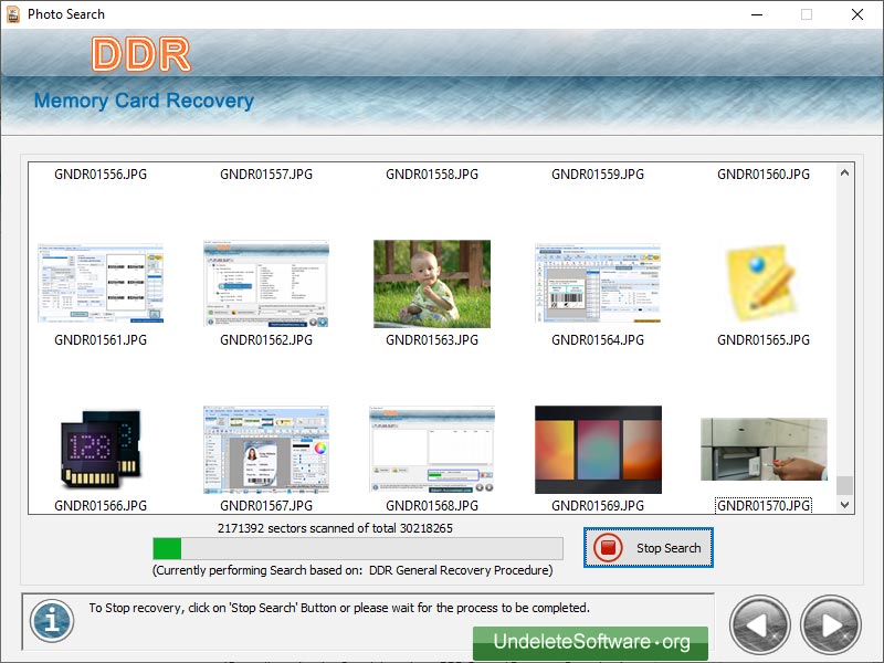 Screenshot of Memory Card Undelete Software