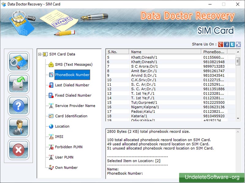 Screenshot of SIM Card Undelete Software